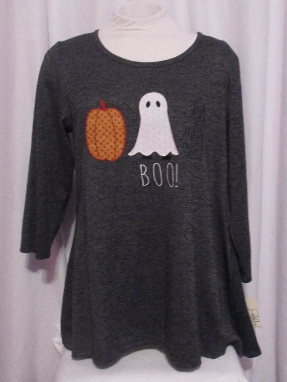 Clover + Pine Shirt XL Gray Ghost Pumpkin Boo 3/4 Sleeve Tunic Top